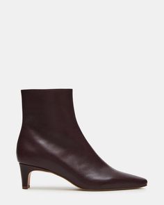 DELVIE Brown/Red Leather Kitten Heel Ankle Boot | Women's Booties Kitten Heeled Ankle Boots, Heels Boots Outfit, Kitten Heel Ankle Boots, Fall Winter Shoes, Kitten Heel Boots, Women's Booties, Womens Summer Shoes, Brown Booties, Brown Heels