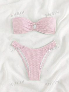 Ring Linked Bandeau Bikini Swimsuit | SHEIN USA Cute Bathing Suits From Shein, Bathing Suit Shein, Cute Shein Bikinis, Pink Swim Suits, Cute Swimming Suits, Cute Summer Bikinis, Shein Bikinis, Pink Bikinis, Bikinis Pink