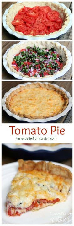 four different types of pies with tomatoes and spinach