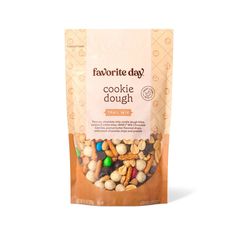 a bag of cookies and nuts on a white background with the title favorite day cookie dough