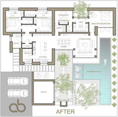 the floor plan for a modern house with pool and outdoor living areas, including an above ground