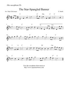 the star - spangled banner sheet music for altophone, piano and guitar players