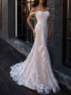 boho wedding dresses 2021 mermaid off the shoulder customized lace short sleeve floor length bridal gown with sweep train — Bridelily Good Long Hair, Dresses Sweetheart Neckline, Mermaid Trumpet Wedding Dresses, Dress With Plunging Neckline, Wedding Dresses Sweetheart, Wedding Dresses Sweetheart Neckline, Christmas Wardrobe, Boho Wedding Dresses, Unique Looks