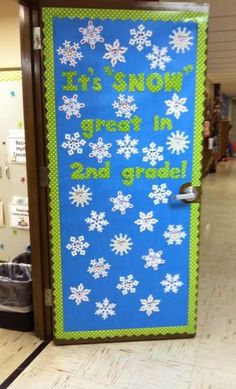 a door decorated with snowflakes and words