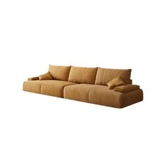 a brown couch with pillows on it