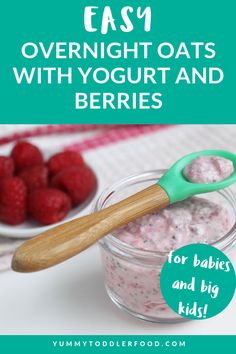 raspberry overnight oats with yogurt and berries for babies and big kids