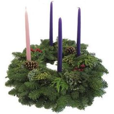 "Advent wreaths are used to celebrate the Advent season which begins on the 4th Sunday before Christmas Day.  Four symbolic candles are added to the wreaths.  This fresh wreath for Advent is handcrafted from fresh evergreens.  We add berries and pinecones as well.  The CANDLES ARE NOT INCLUDED.  There are metal cups where you can add your own 3/4\" flameless candles.  We suggest non-flame candles for safety.   Please take a look at our other styles of wreaths.  We offer a variety of bows and mat Advent Wreath Candles Not On The High Street, Christmas Garland With Candle Holder, Swedish Advent Wreath, Luxury Advent Wreath, Advent Candle Wreath Vine, Advent Wreath Lights4fun, Christmas Wreaths Candles For Windows, German Christmas Advent Wreath, Presbyterian Advent Wreath