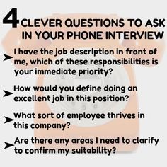 an orange phone with the words 4 clever questions to ask in your phone interview i have the job description in front of me, which of these