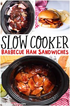 slow cooker barbecue ham sandwiches with text overlay