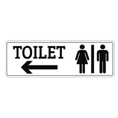 a black and white sign with an arrow pointing to the right that says, toilet