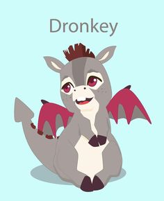 a cute little dragon sitting down with the word dronkey on it's chest