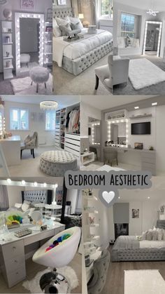 a collage of photos showing the different rooms in a house with white furniture and accessories