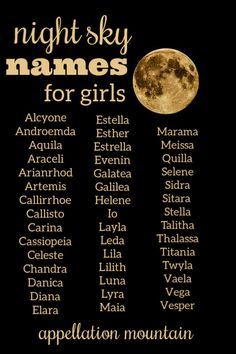 Night Sky Names, Sky Names, Night Names, Names For Girls, Name Inspiration