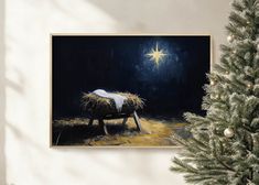 Manger Scene Christmas Printable Wall Art, Rustic Christian Oil Painting Artwork, Baby Jesus Star of Bethlehem Poster Print Digital Download - Etsy Nativity Painting On Canvas, Tone Artwork, Oil Painting Artwork, Star Of Bethlehem, Silent Night, Religious Art