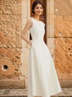 Olivia Mark - Chic Sleeveless Evening Gown with Waist Detail - Perfect for Formal Events Formal White Dress, Skirt Wedding Dress, Elegant Bridal Gown, White Dress Formal, Civil Wedding Dresses, Long Slip Dress, Fitted Maxi Dress, Lace Mermaid Wedding Dress, Long Sleeve Bodycon Dress