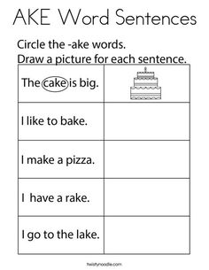 a worksheet with words and pictures to help students learn how to write the word cake