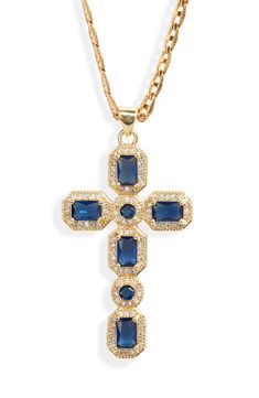 Clear and color-rich cubic zirconia intensify the sparkle of an ornate cross pendant set on an 18-karat gold-plated chain with intricate etchings. 18k-gold plate/cubic zirconia Made in the USA of imported materials Chunky Cross Necklace, Jewellery Lookbook, Chain With Cross, Ornate Cross, Catholic Jewelry, Vintage Jewelry Necklace, Gold Cross Necklace, Jewelry Accessories Ideas, Dope Jewelry