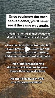 an image of the ocean and rocks with text that reads, once you know the truth about alcohol, you'll never see it the same way again again