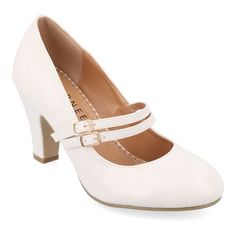 These women's Journee Collection Mary Jane pumps lend classic style. Click this FOOTWEAR GUIDE to find the perfect fit and more! SHOES FEATURES Double-buckle strapsSHOE CONSTRUCTION Faux leather Rubber outsoleSHOE DETAILS Round toe Buckle closure Lightly padded footbed 3.3-in. heel Spot clean Size: 11. Color: Lt Beige. Gender: female. Age Group: adult. Low Block Heel Pumps, Ivory Pumps, Mary Jane High Heels, Let You Go, Womens Mary Janes, Bow Heels, White Pumps, Mary Jane Pumps, Buckle Shoes