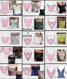 the different types of corsets are shown in this image, including bras and panties