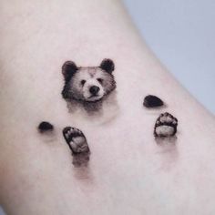 a bear's paw and foot prints on the left side of the leg,