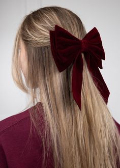 Add the finishing touch to any outfit with our Maroon Velvet Hair Bow! Made with luxurious maroon velvet and a secure clip, this hair bow will add a touch of elegance and style to your look. Perfect for any occasion, whether it's a casual day out or a special event. Elevate your style with our Maroon Velvet Hair Bow! Maroon Hair Accessories, Xmas Day Outfit Ideas, Xmas Hair Accessories, Burgundy Hair Accessories, Burgundy Accessories, Maroon Aesthetic, Velvet Hair Bow, Maroon Hair, Chanel Loafers