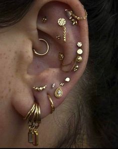 an ear with many different types of piercings on it