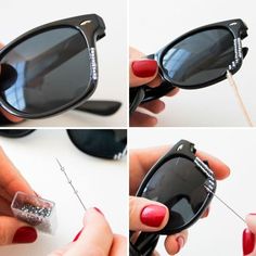 four pictures of sunglasses being used to fix them