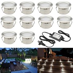 10 pack white led deck lights with remote control for outdoor patio and garden use, waterproof