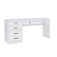 a white desk with three drawers on it