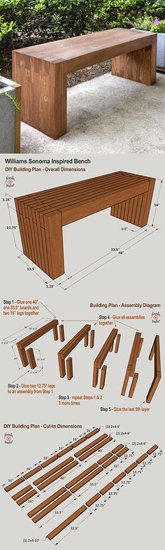 the plans for an outdoor bench are shown