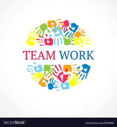 the logo for team work with colorful hands