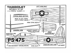 the plans for an airplane are shown in black and white, with information about it