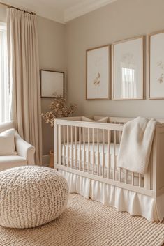 Nursery Section In Parents Room, Neutral Baby Girl Room, Small Nursery Inspiration, Baby Girl Nursery Aesthetic, Crib Wall Ideas, Simple Girls Nursery, Nursery Ideas White Crib, Shared Room With Baby Parents, Baby Girl Nursery Room Ideas Boho