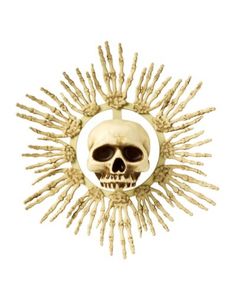 a skull in the center of a sunburst with spikes on it's head