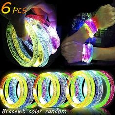 glow bracelets with different colors and sizes are shown in this image, there is also an