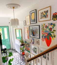 Mint green door with patterned tiled floor and gallery wall | How to style a hallway Long Narrow Hallway Ideas, Narrow Hallway Ideas, Casa Vintage, Eclectic Living Room, Entry Way, Eclectic Home, Hallway Decorating, Dream House Decor