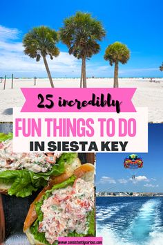 the beach and palm trees with text overlay reading 25 incredibly fun things to do in siestka key