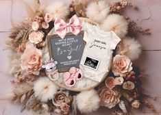 Digital Baby Announcement, Gender Announcements, Its A Girl Announcement, Digital Announcement, Girl Gender Reveal, Baby Announcement Photos