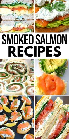 the collage shows different types of smoked salmons and other foods that can be used to make sandwiches