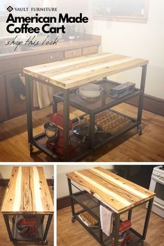 this is an image of a kitchen island made out of wooden pallets and steel