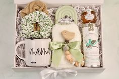 a gift box with coffee, cookies and other items for someone's special occasion