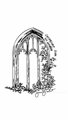 an ink drawing of a garden arch