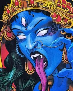 a painting of a woman with her mouth open and tongue hanging out to the side