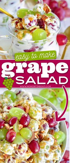 grapes salad in a glass bowl with the words easy to make grape salad