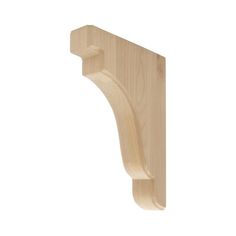 an unfinished wooden shelf bracket on a white background