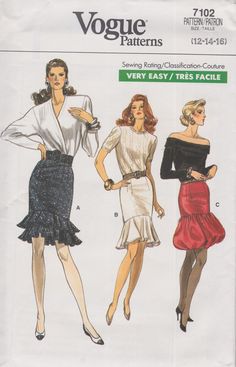 three women's dresses and one woman's blouse sewing pattern