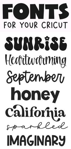 some type of font that is black and white with the words, font for your cricut