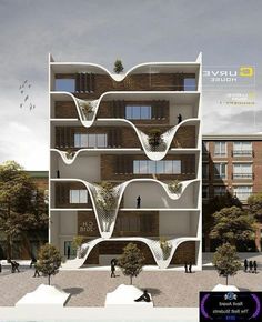 an architectural rendering of a building with multiple levels