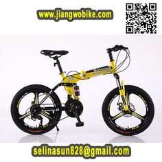 a yellow and black bicycle is shown with qr - code on the back side